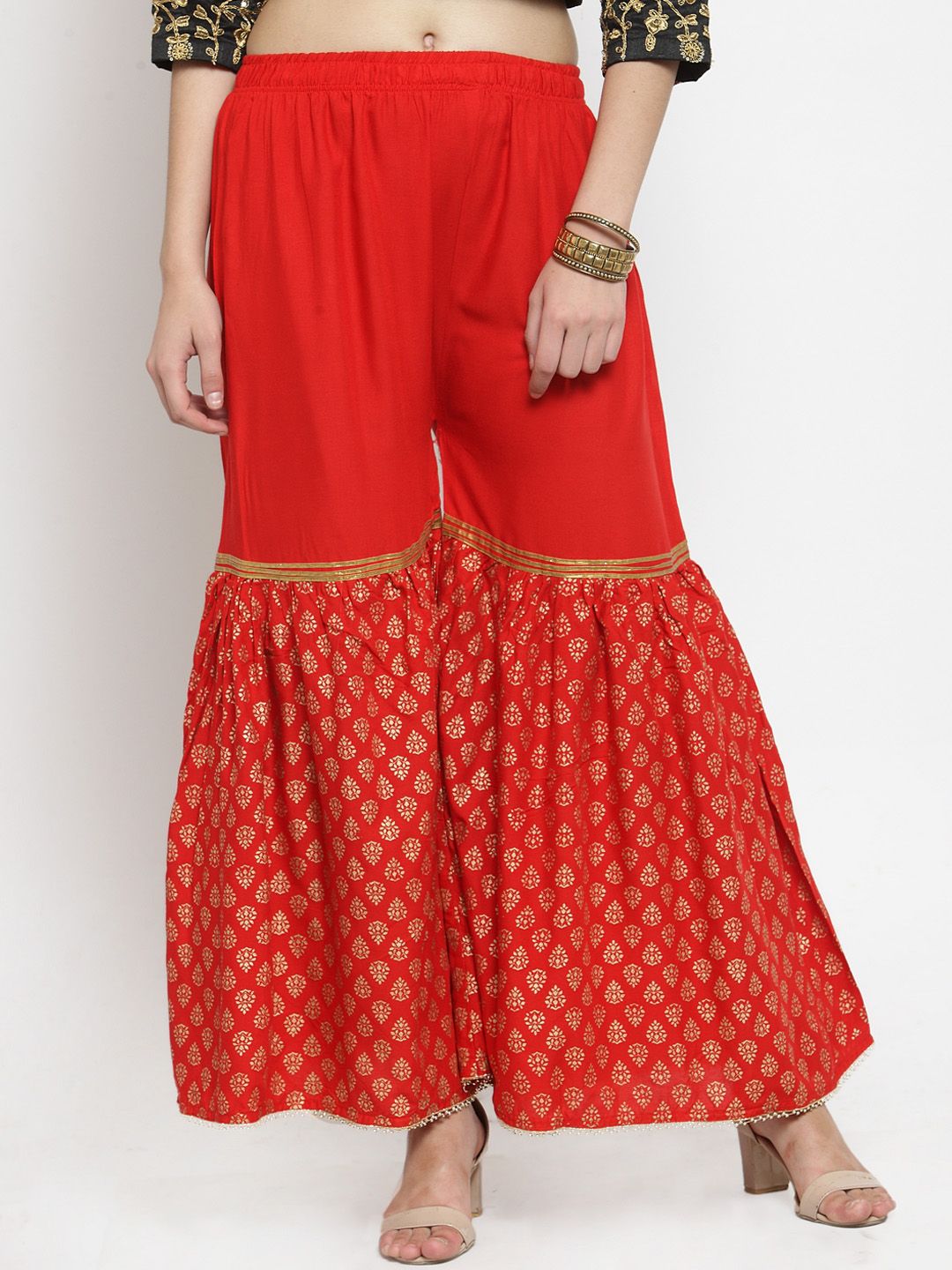 Clora Creation Women Red & Gold-Coloured Printed Wide Leg Palazzos Price in India