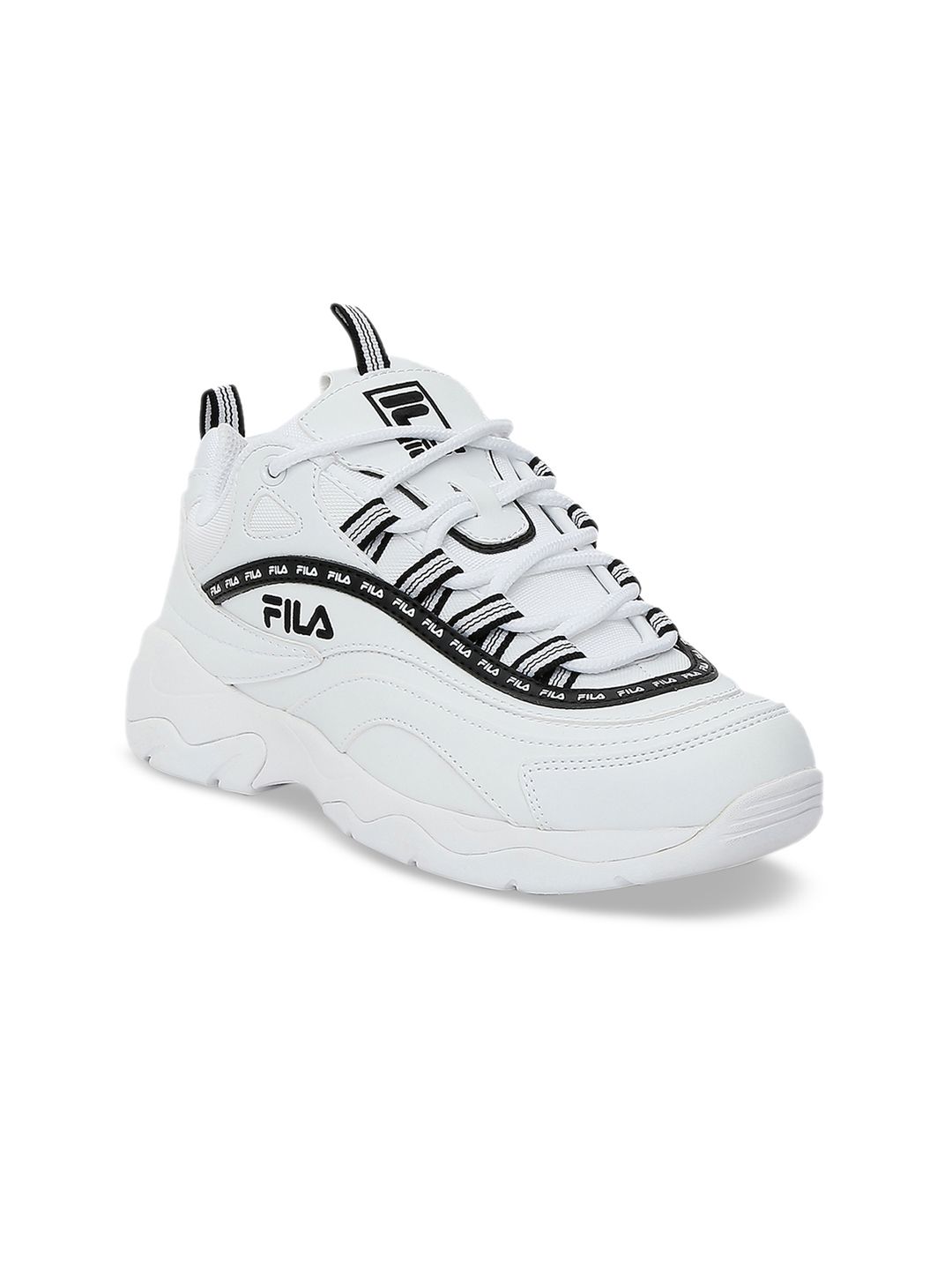 FILA Women White Solid Leather Mid-Top Sneakers Price in India