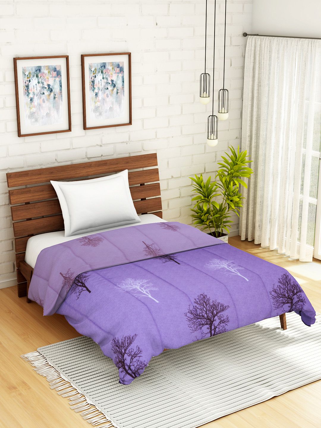 WELHOME Purple & Grey Floral AC Room 110 GSM Single Bed Quilt Price in India