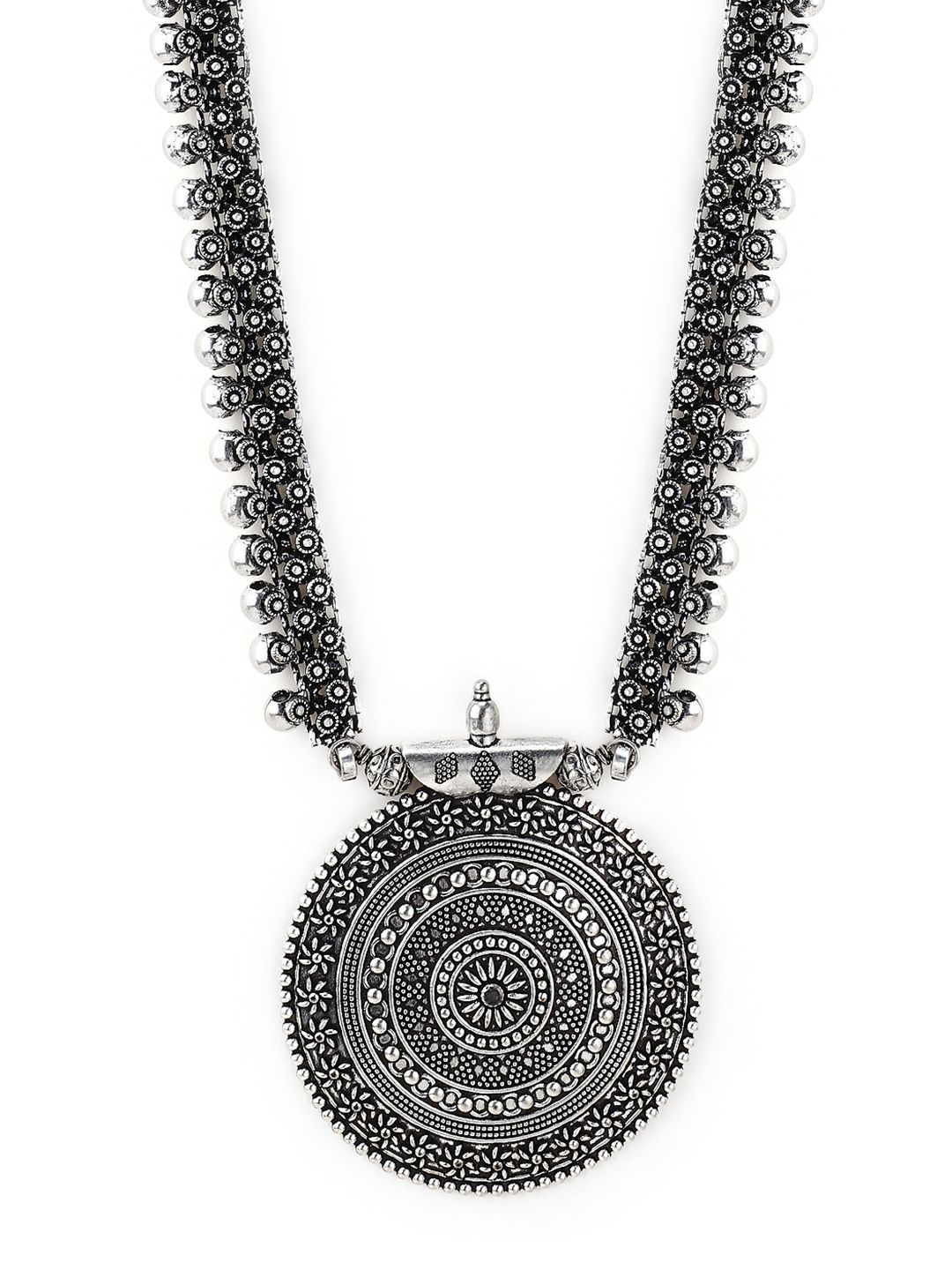 Rubans Silver-Toned Oxidised Necklace Price in India