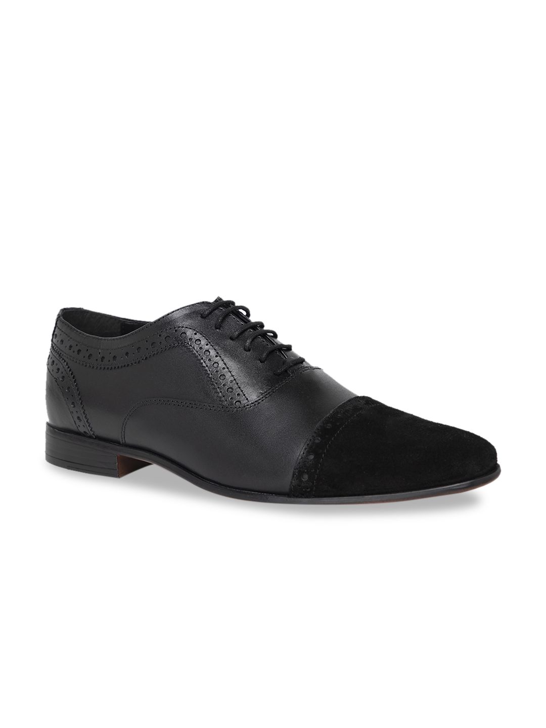 NOBLE CURVE Men Black Solid Formal Leather Semi Brogues