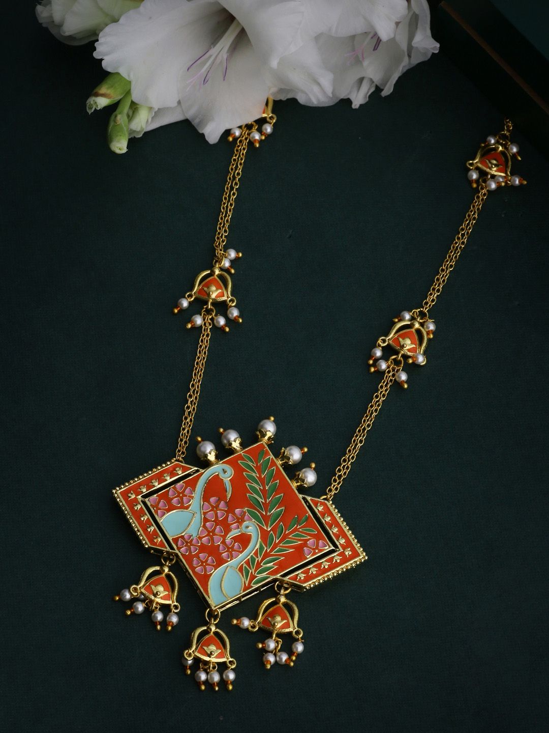 Studio Voylla Gold-Plated Beaded Enamelled Necklace Price in India