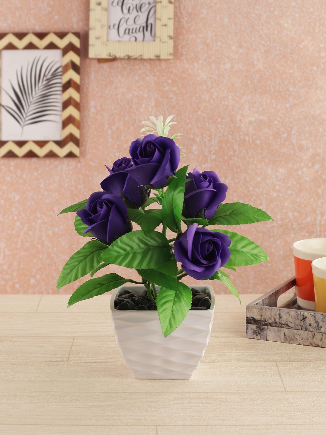 FOLIYAJ Green & Purple Artificial Rose Plant With Pot Price in India