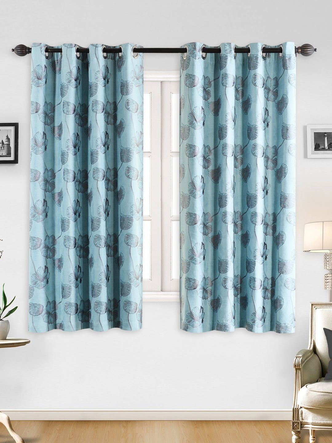 Deco Window Turquoise Blue & Black Set of 2 Curtains Price in India