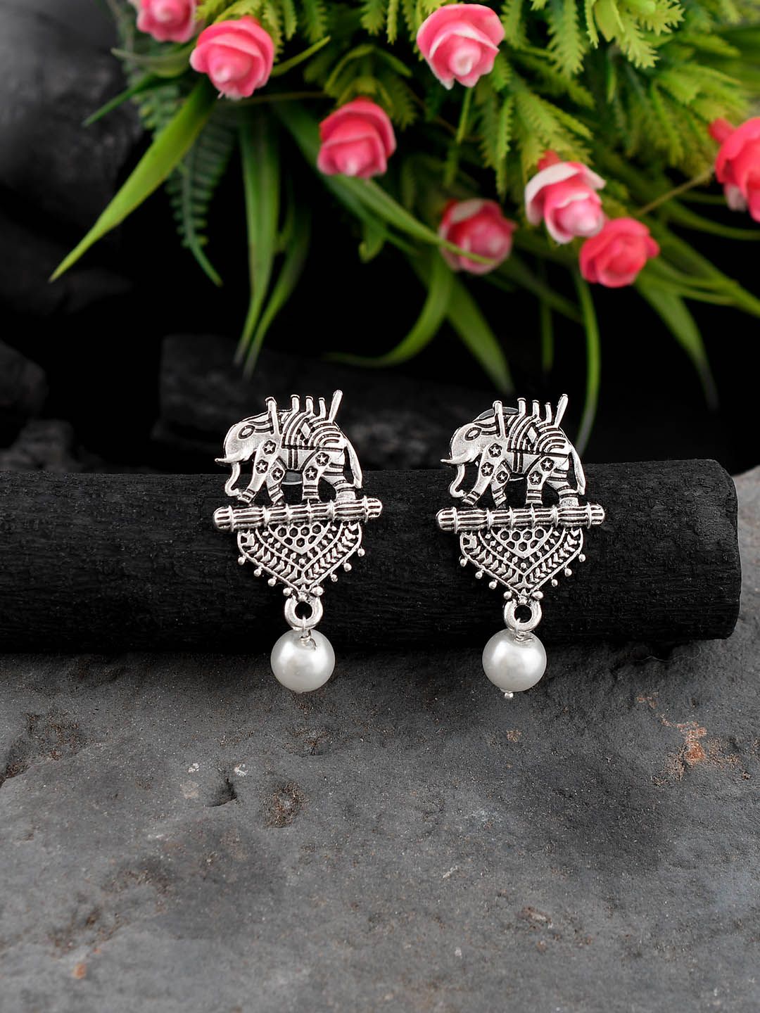 Silvermerc Designs Silver-Plated Oxidised Classic Drop Earrings Price in India