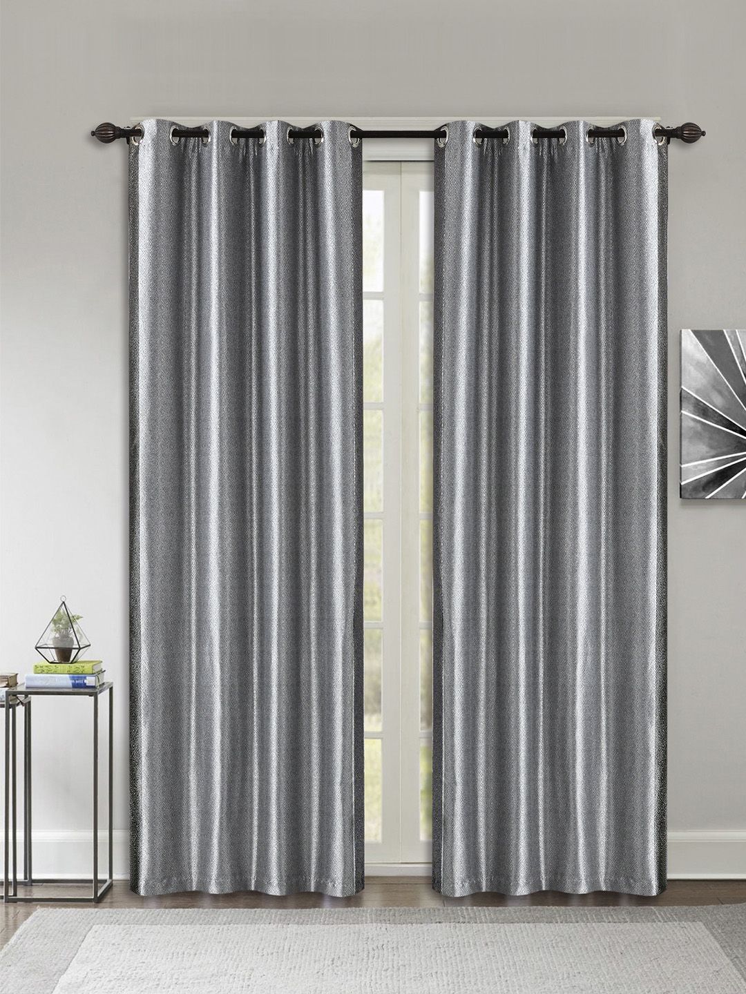 Deco Window Grey Set of 2 Curtain Curtains Price in India