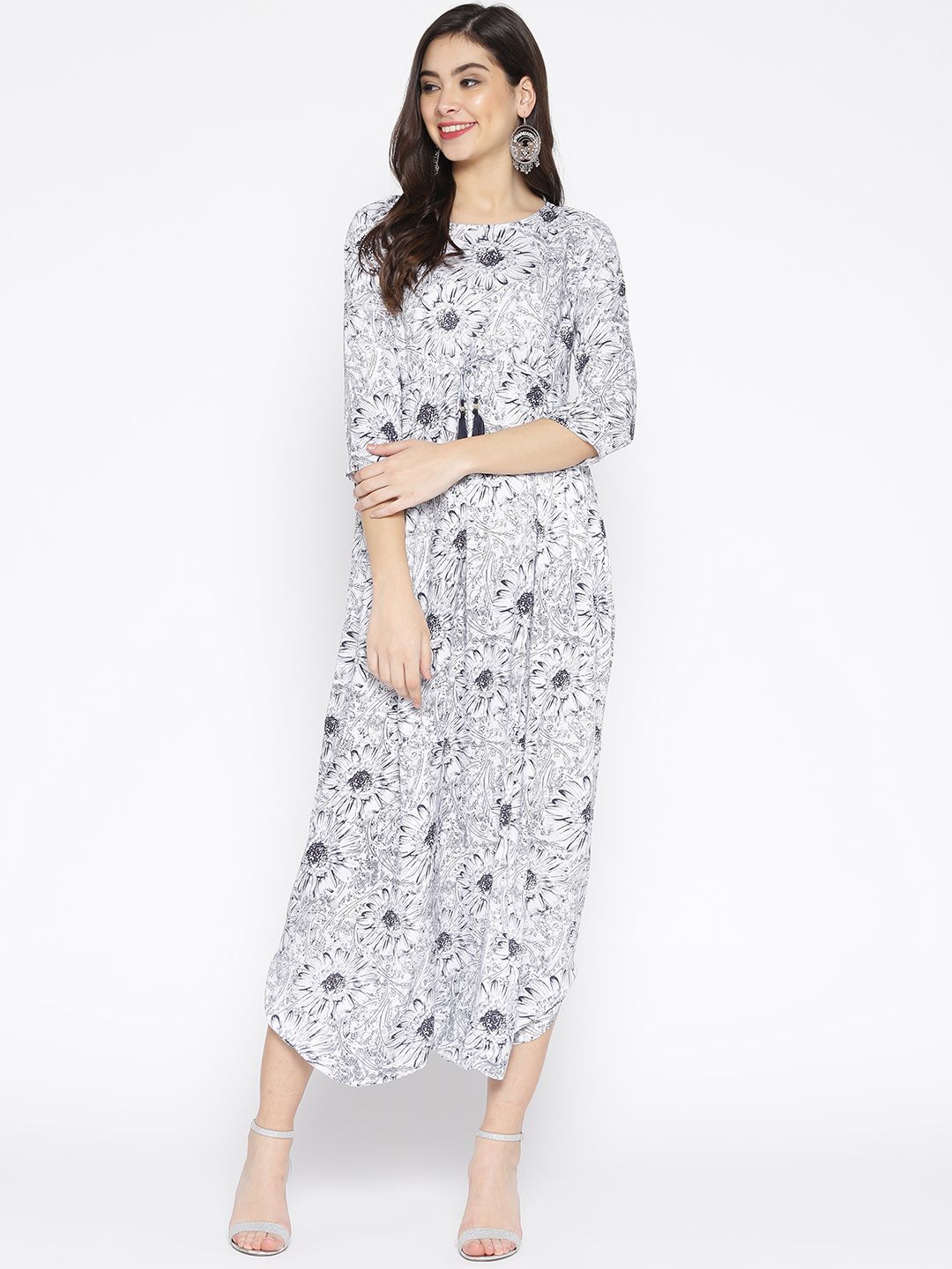 Sringam Women White & Black Printed Culotte Jumpsuit Price in India