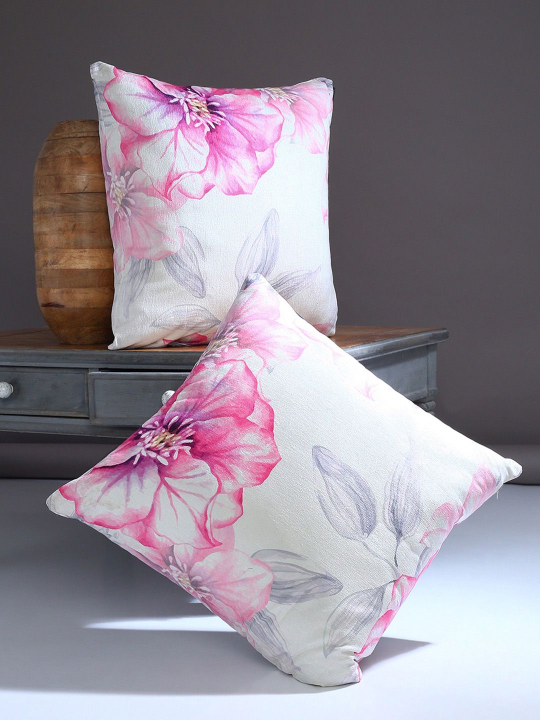 ROMEE Off-White Set of 2 Floral Square Cushion Covers Price in India