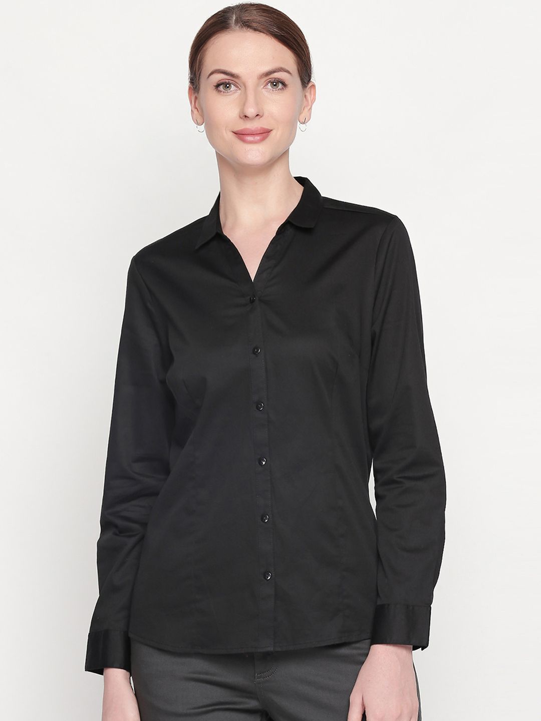 Annabelle by Pantaloons Women Black Regular Fit Solid Formal Shirt