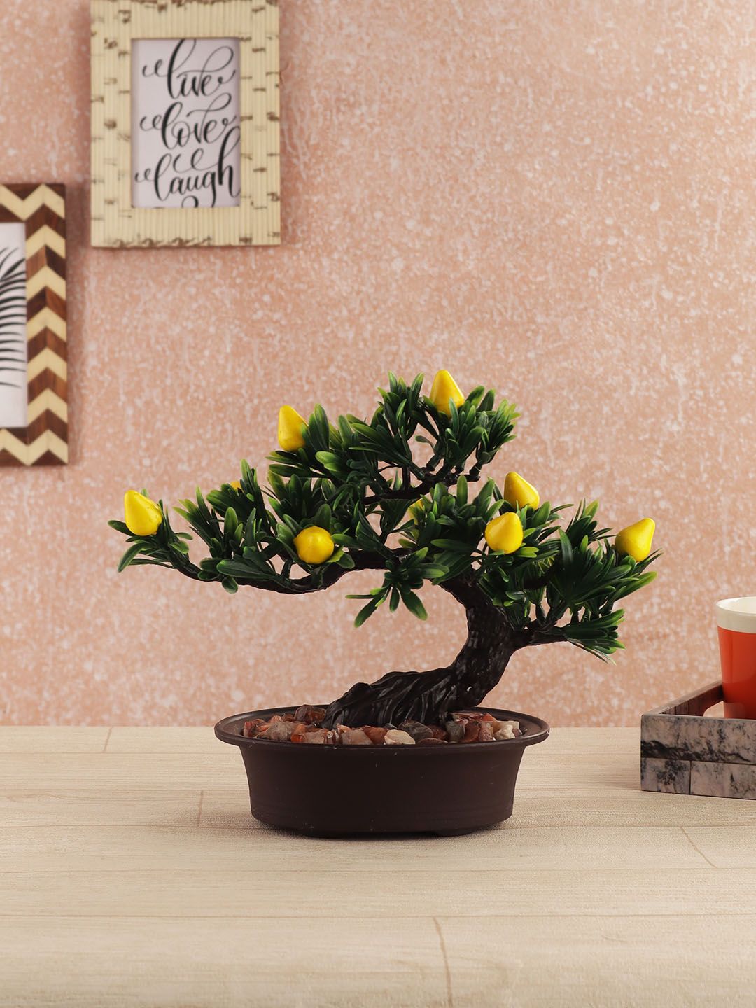 FOLIYAJ Green & Yellow Artificial Bent Bonsai Pear Tree With Pot Price in India