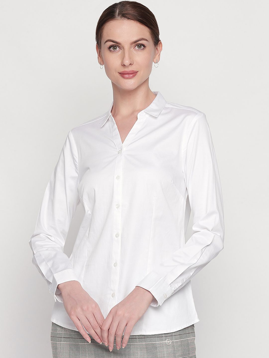 Annabelle by Pantaloons Women White Regular Fit Solid Formal Shirt