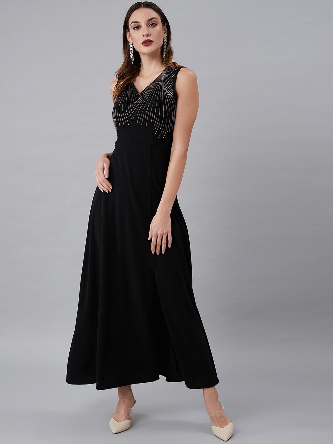 Athena Women Black Embellished Maxi Dress Price in India