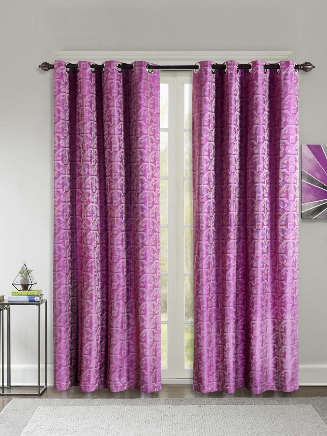 Deco Window Purple & Cream-Coloured Set of 2 Black Out Door Curtains Price in India
