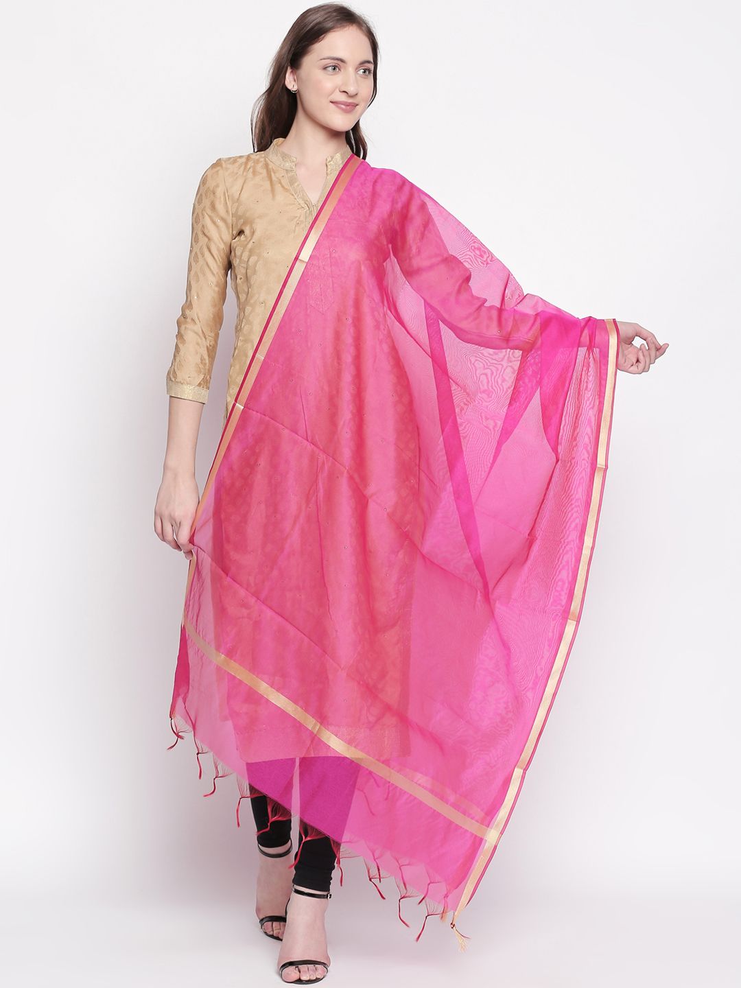 RANGMANCH BY PANTALOONS Pink Solid Dupatta Price in India