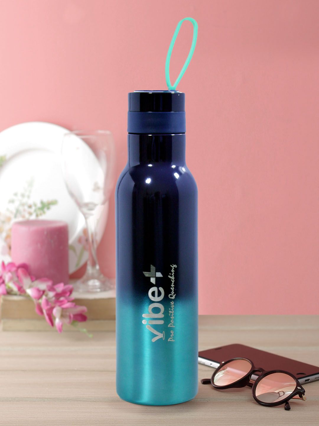 Vibe Plus Unisex Blue & Sea Green Ombre Double Wall Stainless Steel Water Bottle 500 ml Price in India