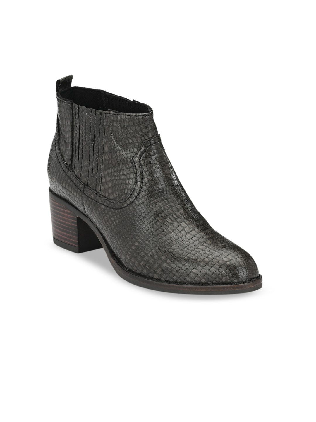 Delize Women Black Textured Heeled Mid-Top Boots Price in India