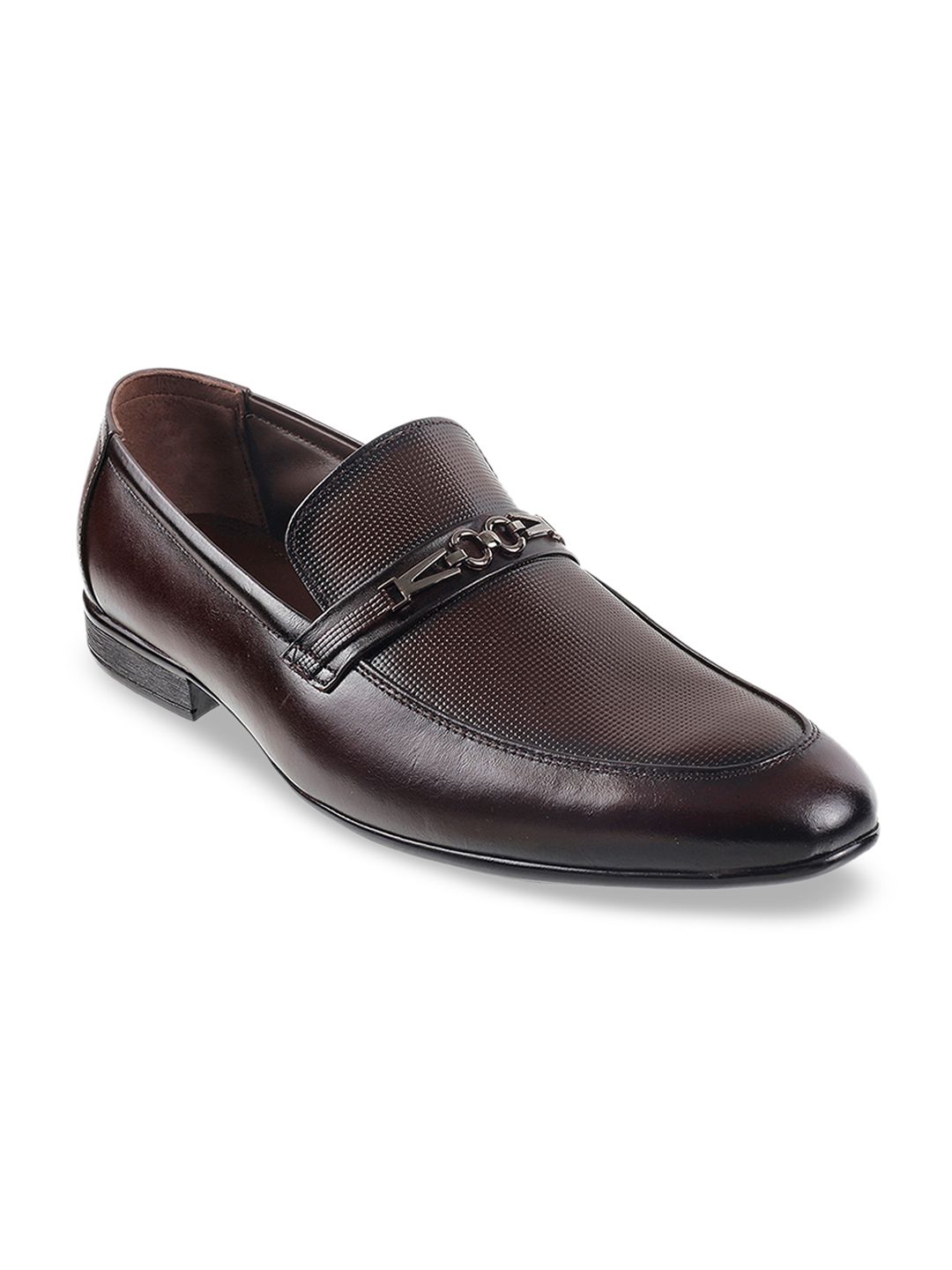 Metro Men Brown Textured Leather Formal Loafers