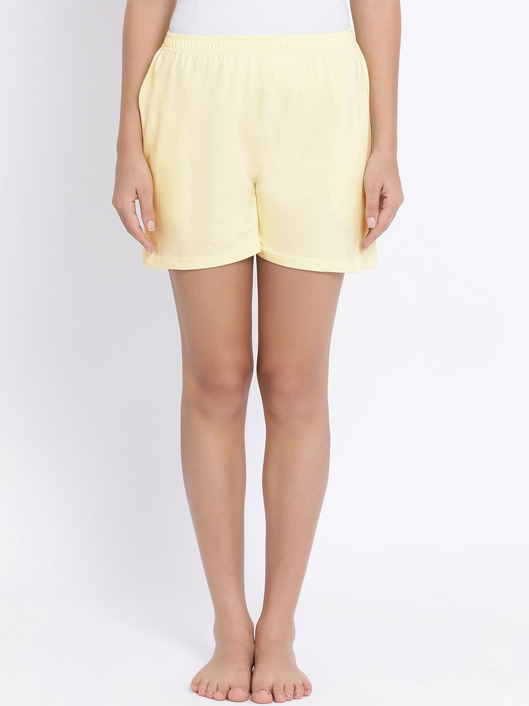 Clovia Women Yellow Solid Lounge Shorts Price in India