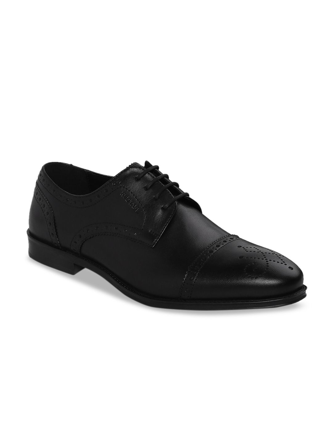 Red Tape Men Black Textured Leather Formal Semi Brogues