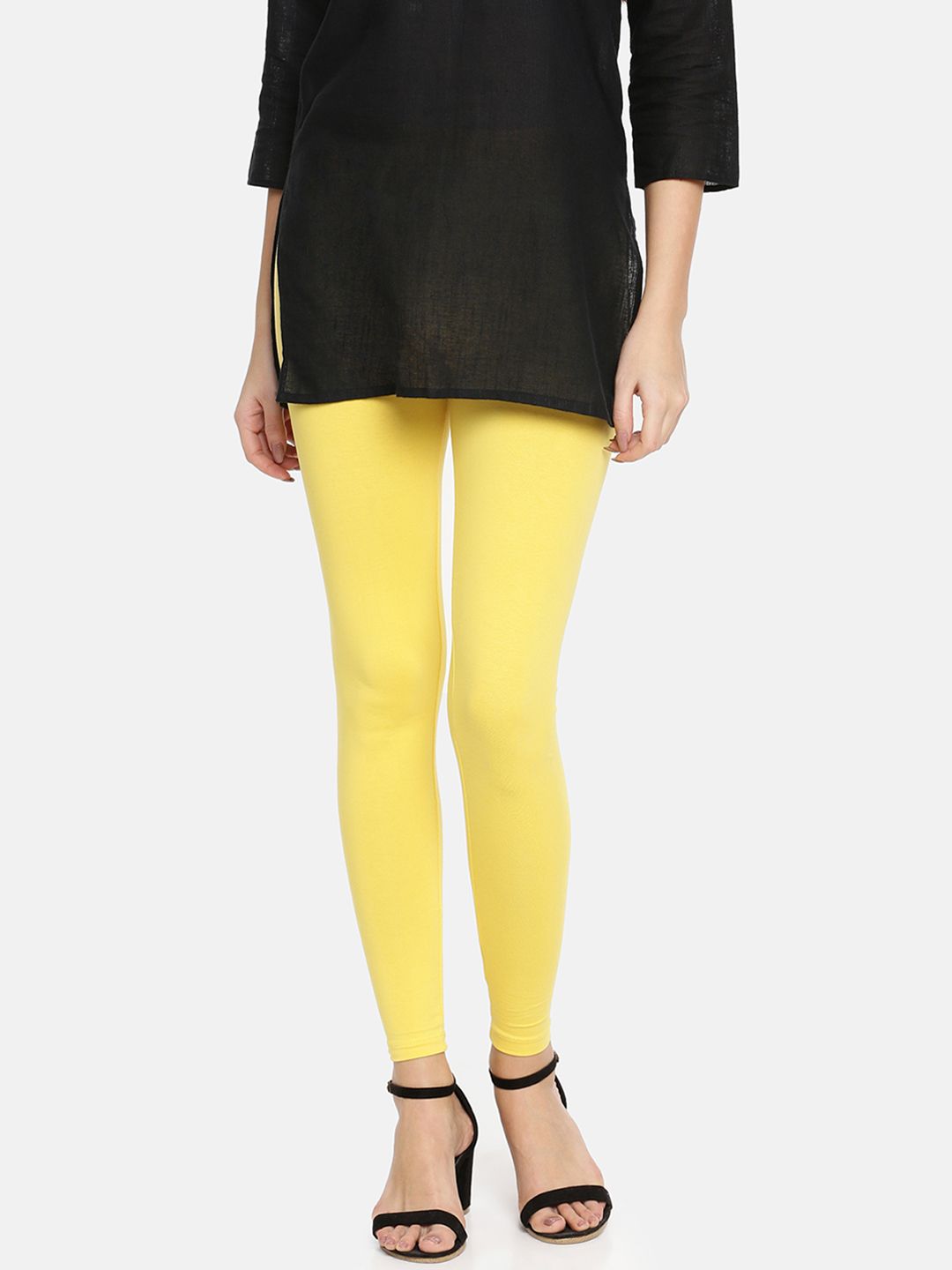 TWIN BIRDS Women Yellow Solid Ankle-Length Leggings Price in India