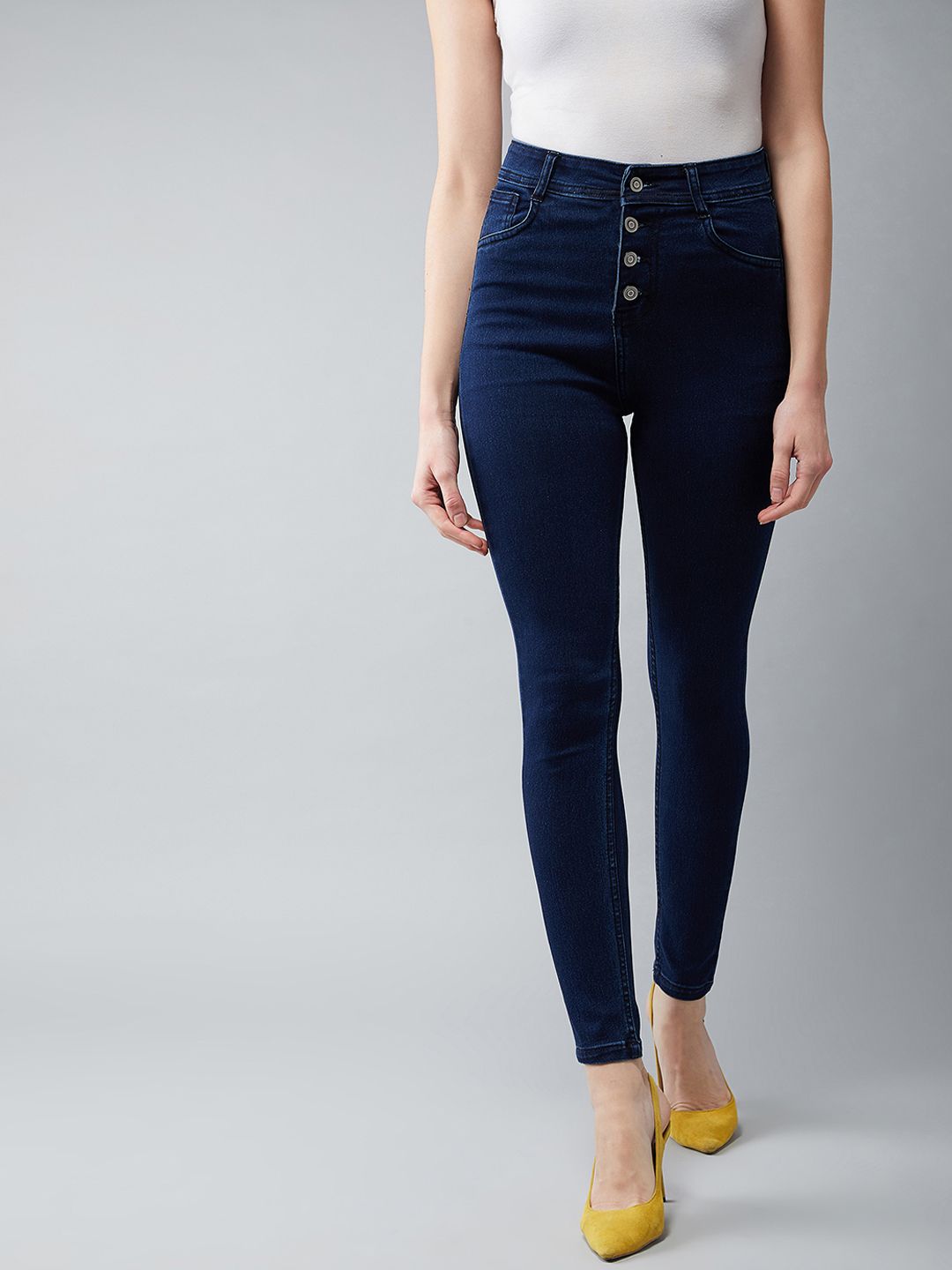 DOLCE CRUDO Women Navy Blue Super Skinny Fit High-Rise Clean Look Stretchable Jeans Price in India