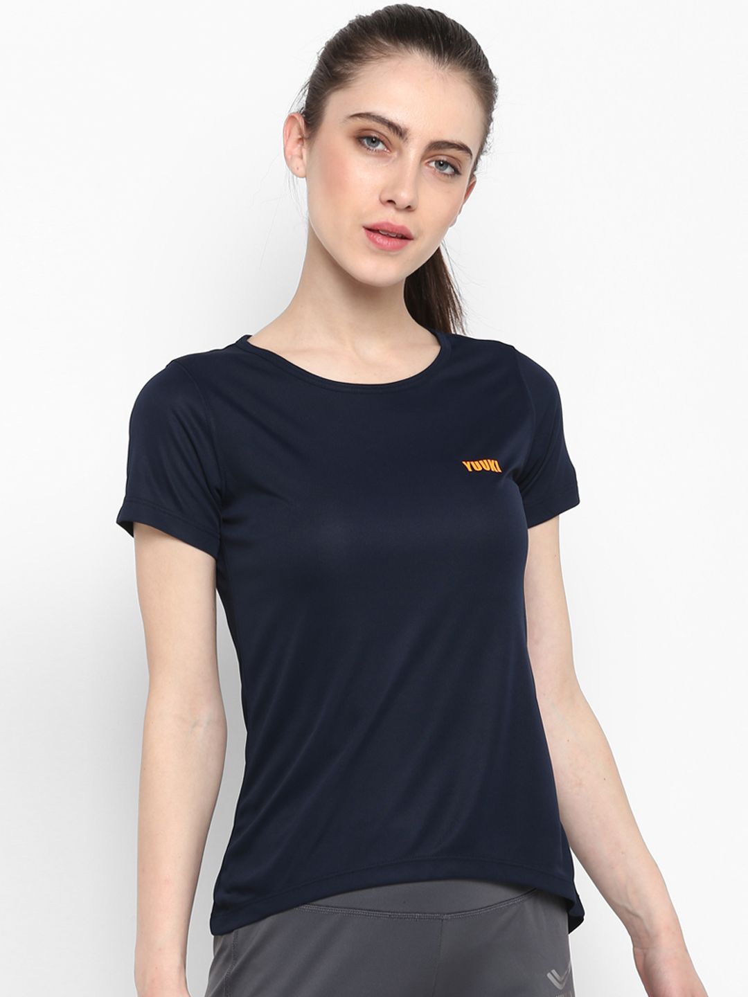 Yuuki Women Navy Blue Solid Round Neck T-shirt Price in India