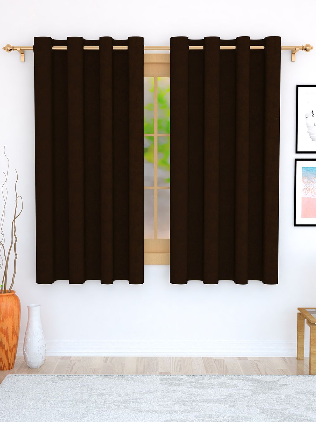 Story@home Brown Set of 2 Jacquard Textured Window Curtains Price in India