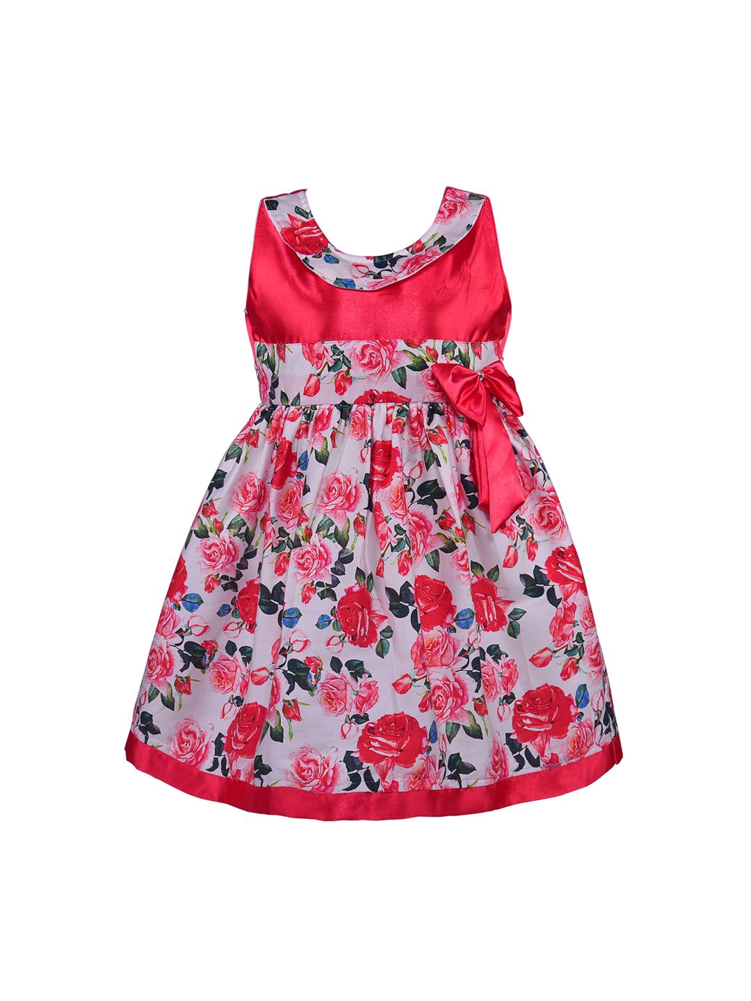 Wish Karo Girls Red & White Printed Fit and Flare Dress