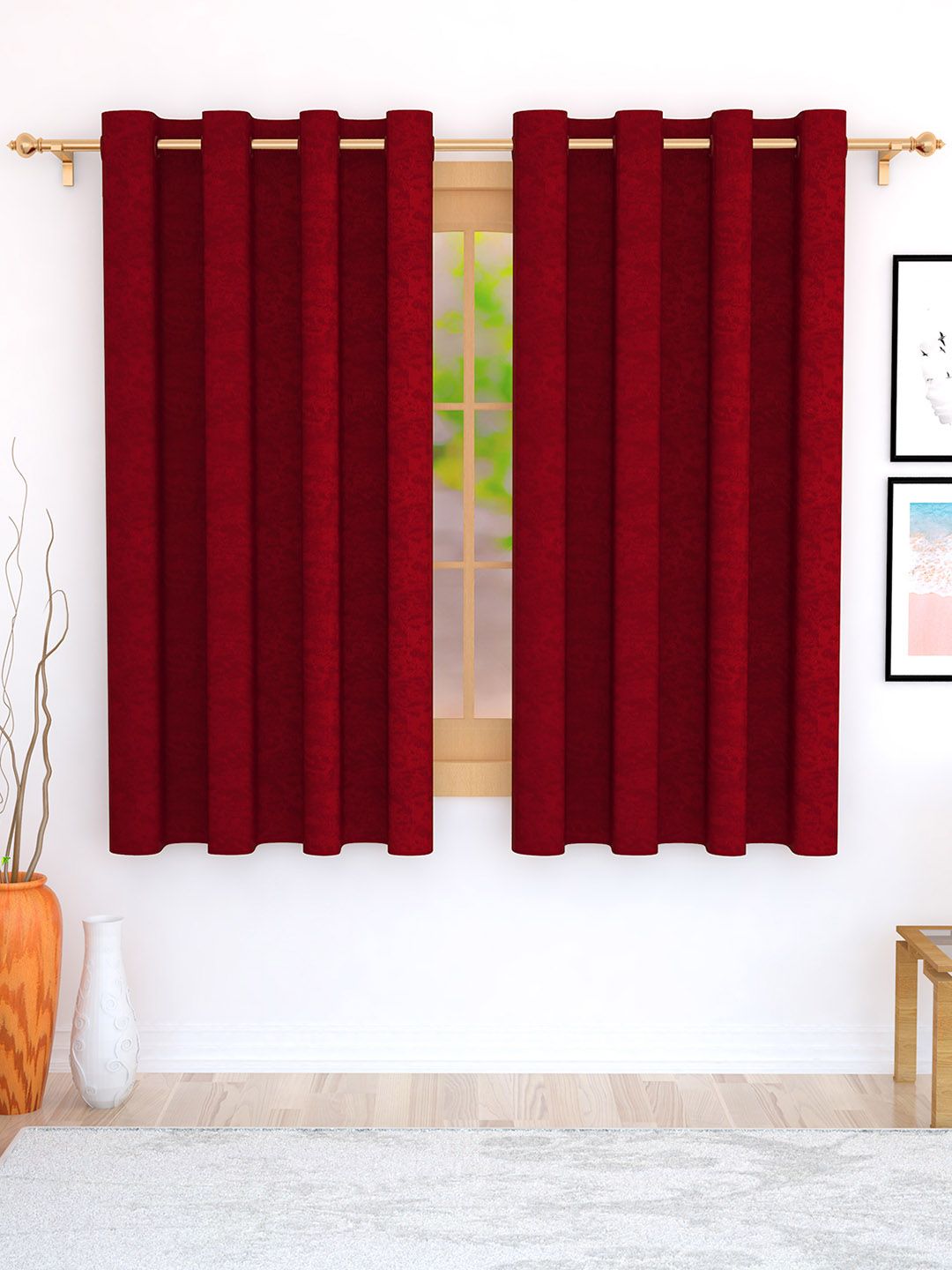 Story@home Maroon Set of 2 Jacquard Textured Window Curtains Price in India