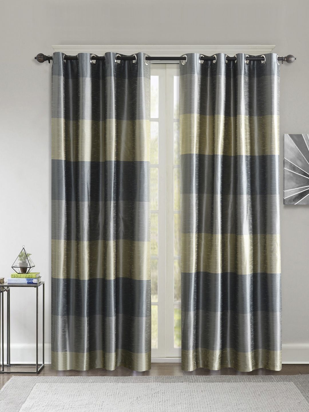 Deco Window Grey & Beige Set of 2 Black Out Curtains Price in India