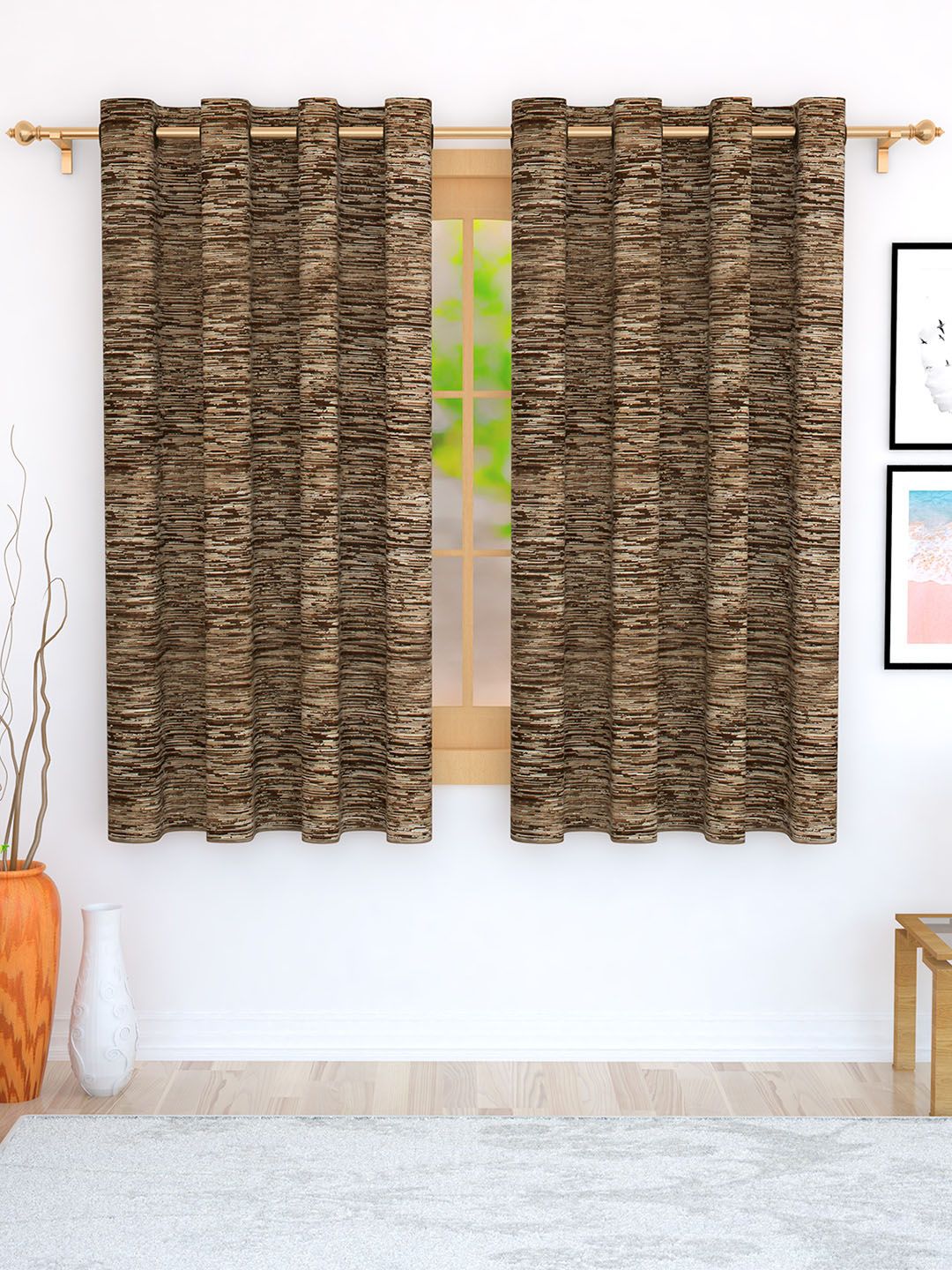 Story@home Brown & Beige Set of 2 Jacquard Textured Window Curtains Price in India
