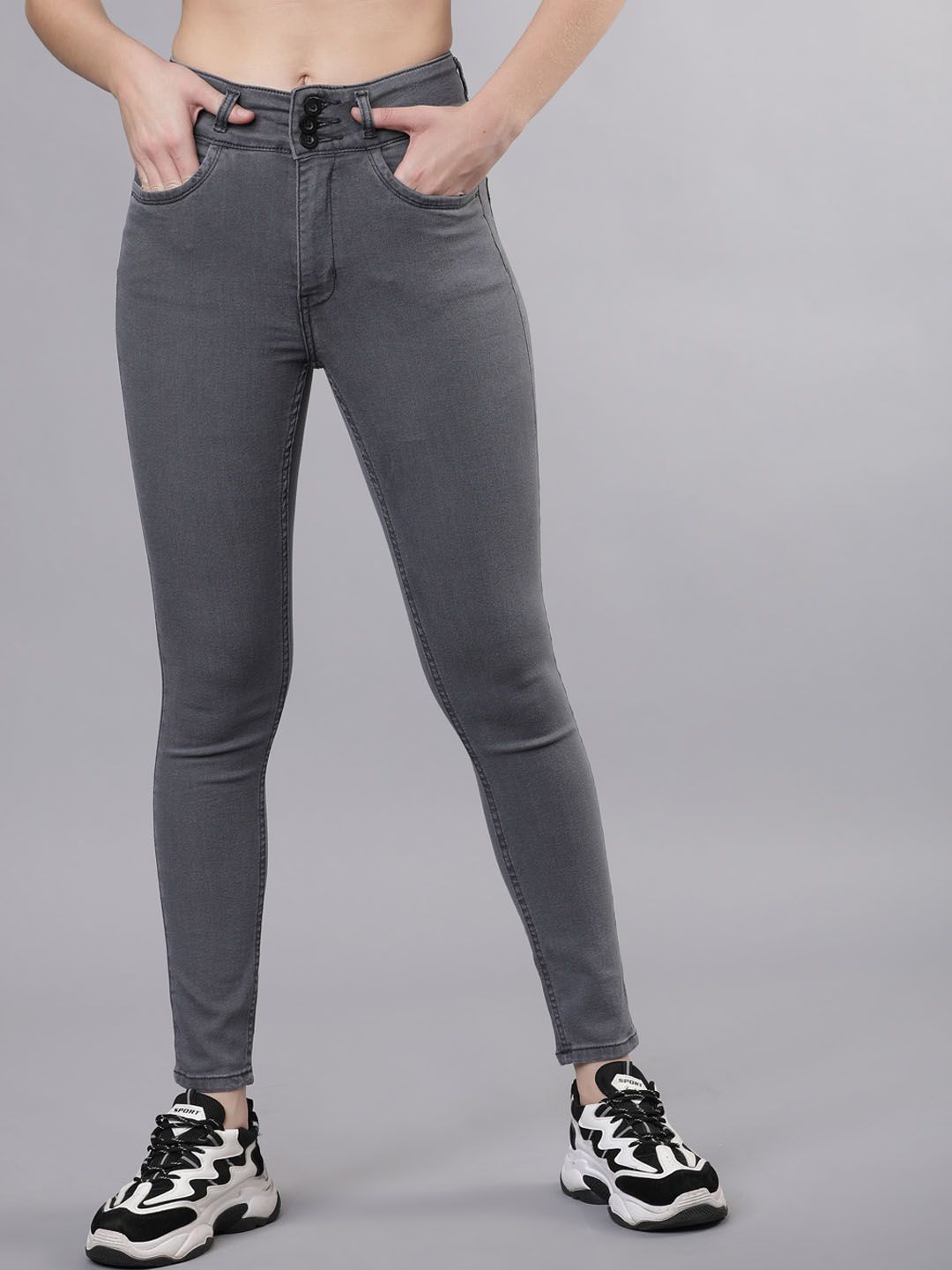 Tokyo Talkies Women Grey Super Skinny Fit Mid-Rise Clean Look Stretchable Jeans Price in India