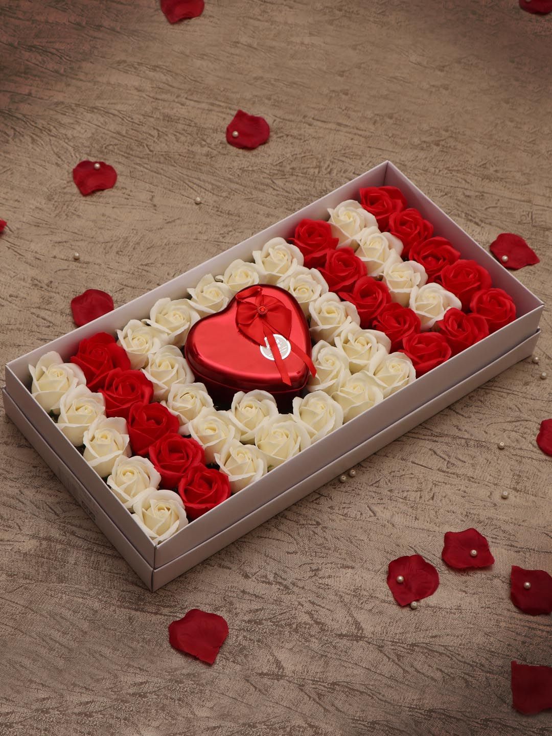 TIED RIBBONS Artificial Scented Rose Flowers with Heart Shape Box and Teddy Price in India