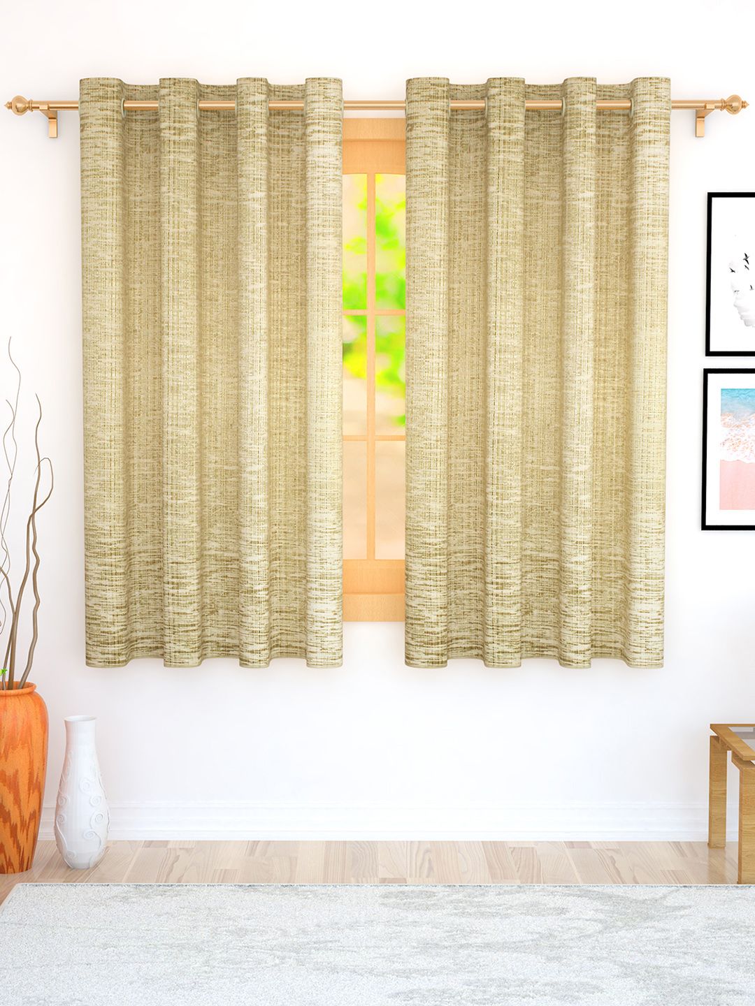 Story@home Beige Set of 2 Jacquard Textured Window Curtains Price in India