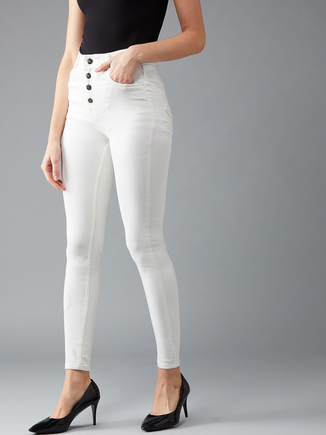 DOLCE CRUDO Women White Skinny Fit High-Rise Clean Look Stretchable Jeans Price in India