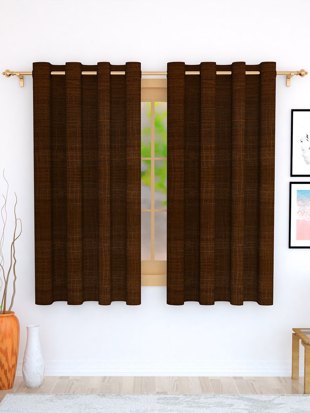 Story@home Brown Set of 2 Jacquard Textured Window Curtain Price in India