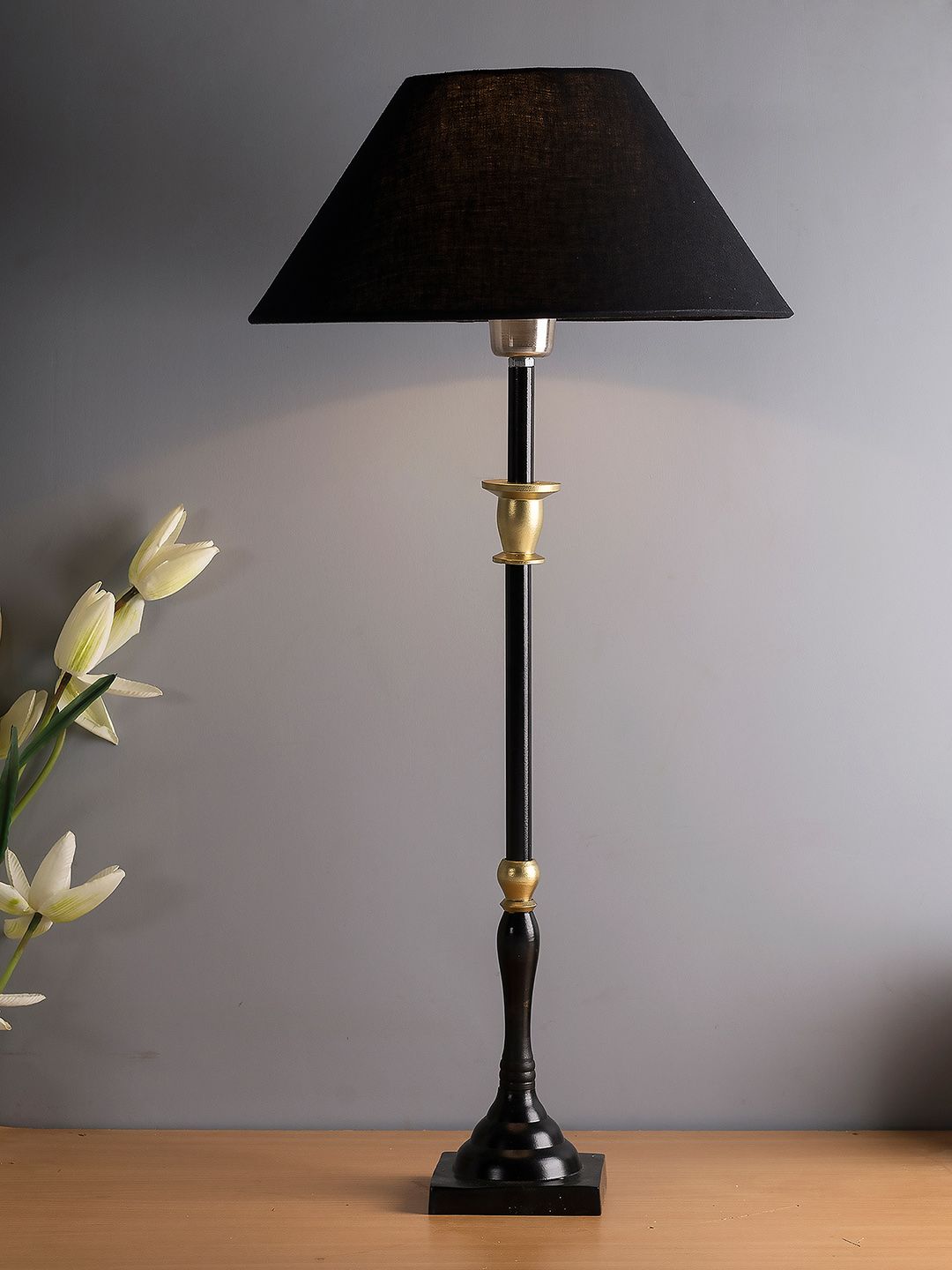 Homesake Black Solid Handcrafted Candlestick Table Lamp Price in India