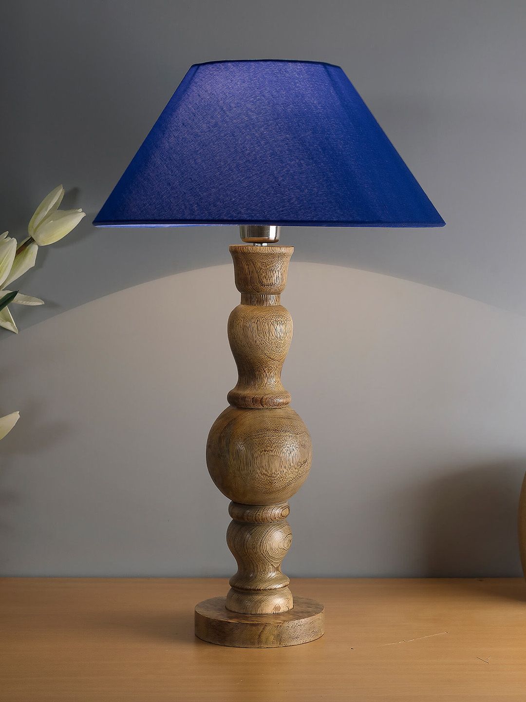 Homesake Blue Solid Handcrafted Table Lamp with Shade Price in India