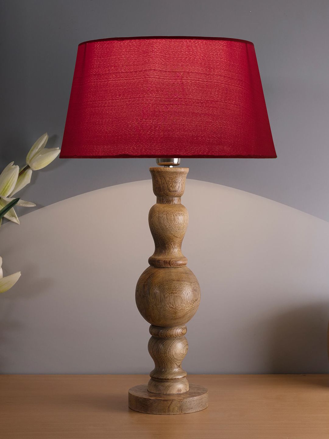 Homesake Red Solid Handcrafted Wood Bubble Bedside Lamp Price in India