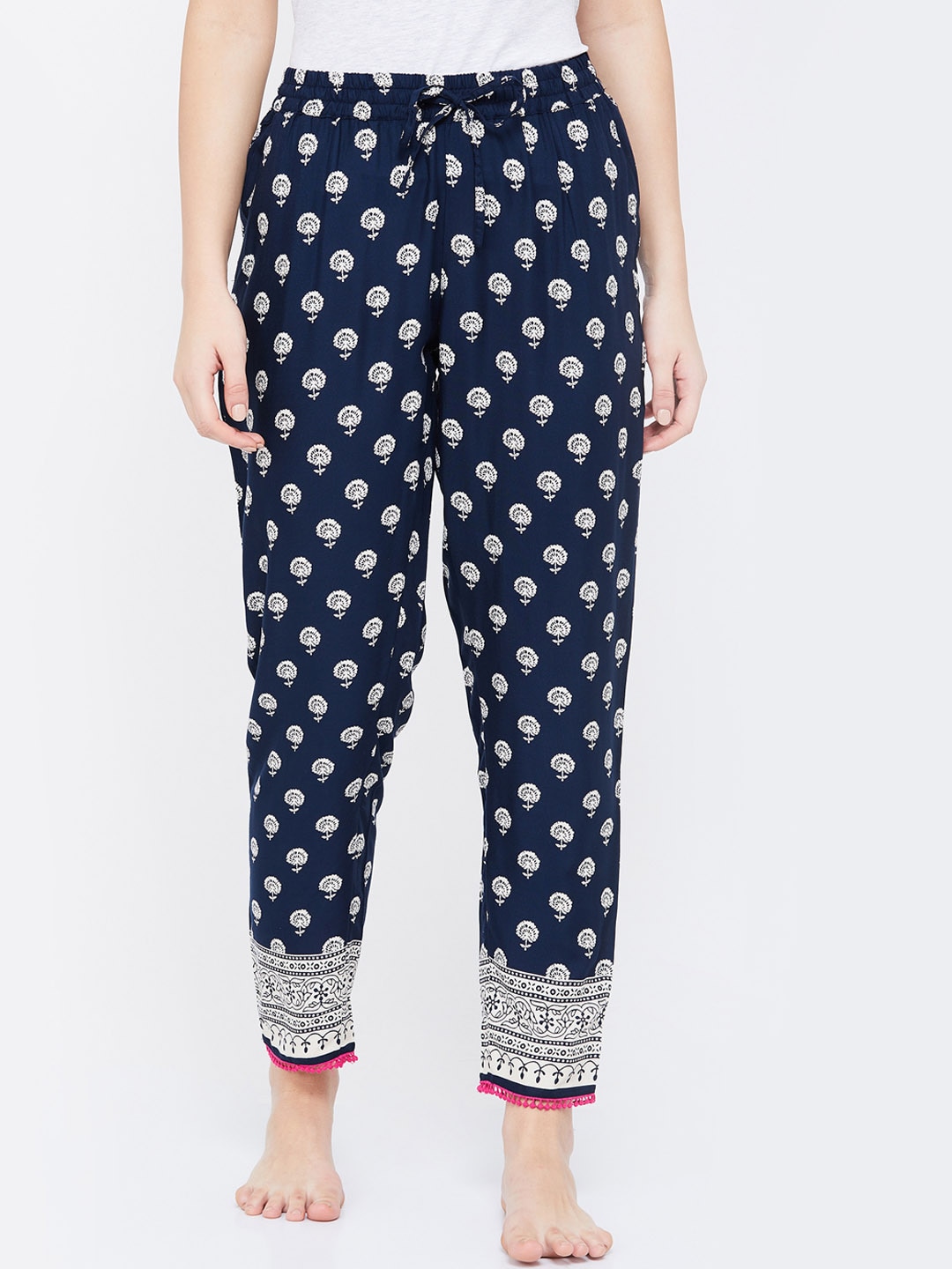 Ginger by Lifestyle Women Navy Blue & White Floral Printed Pyjamas Price in India