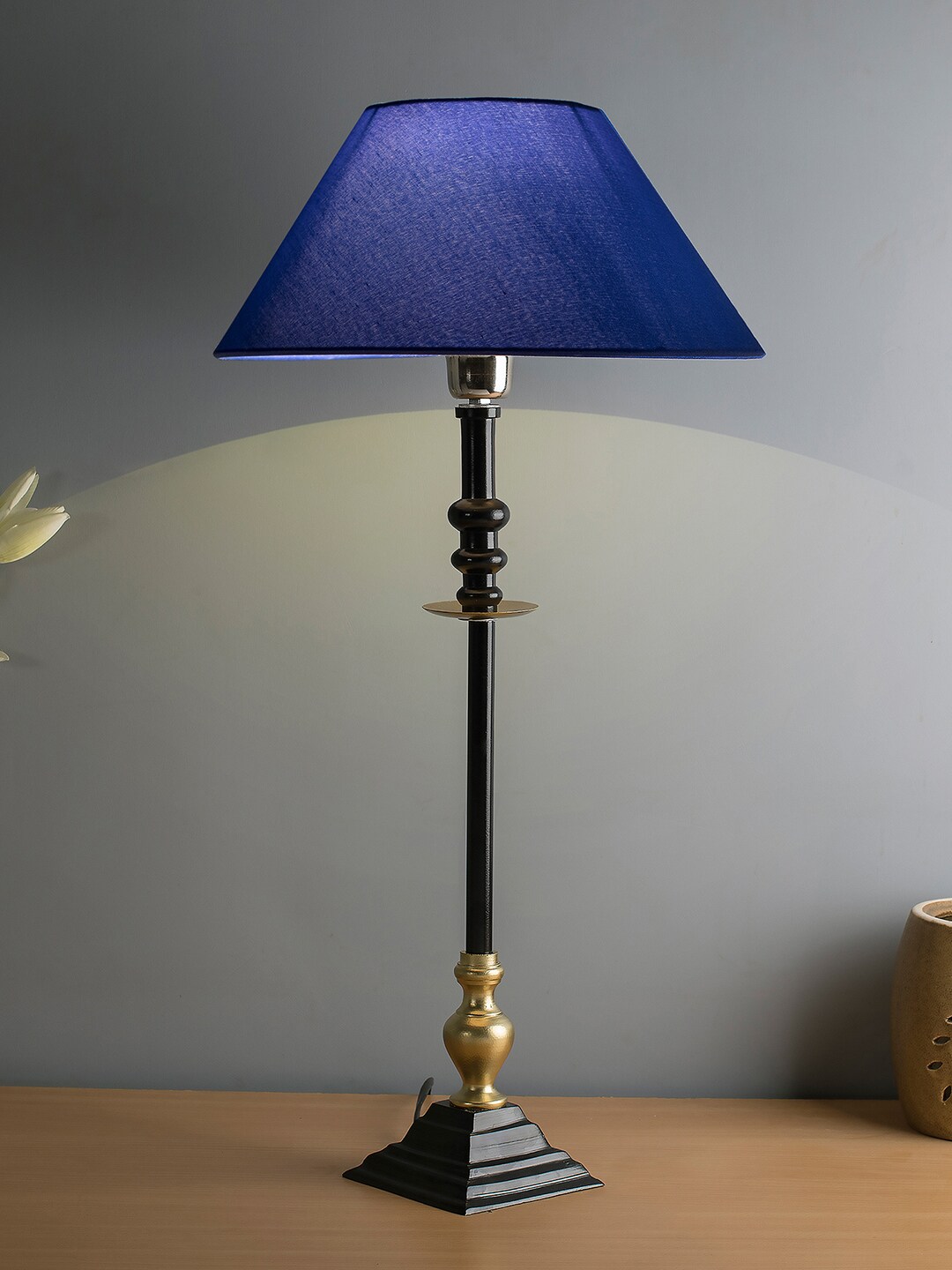 Homesake Blue & Black Solid Handcrafted Bedside Standard Table Lamp with Shade Price in India