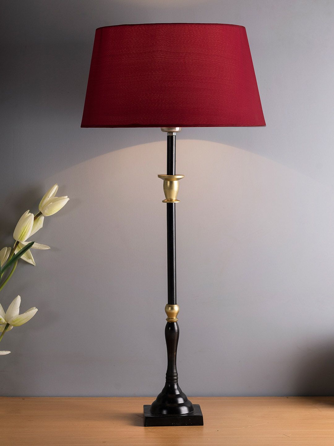 Homesake Red & Black Solid Handcrafted Candlestick Table Lamp Price in India
