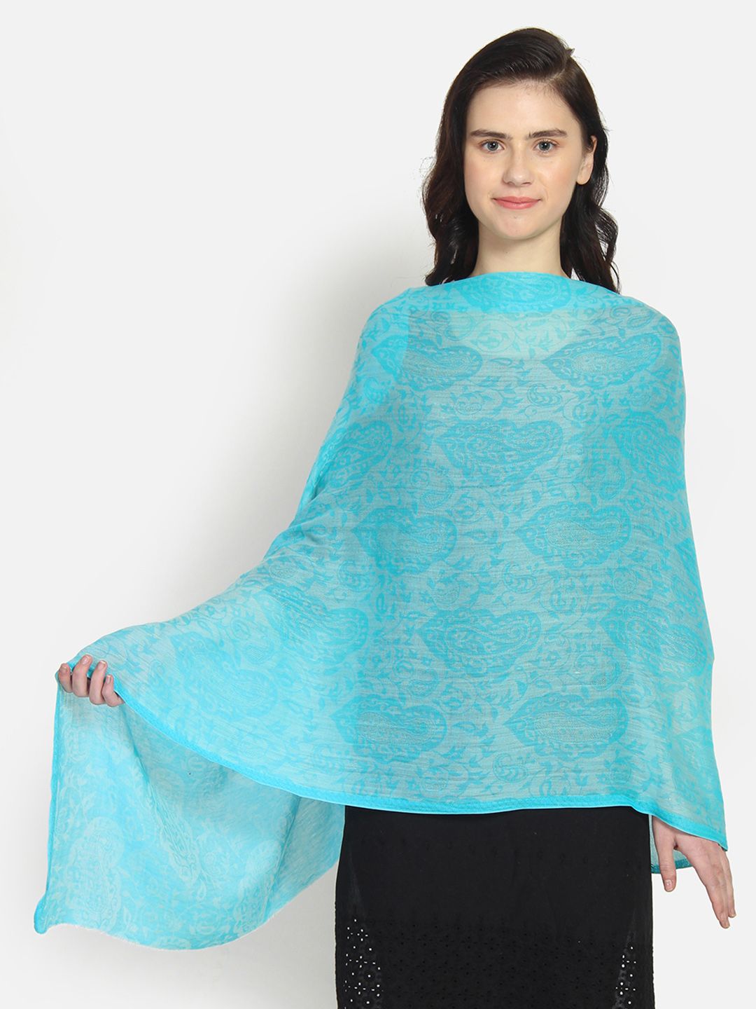 Anekaant Women Blue Woven Design Shawl Price in India