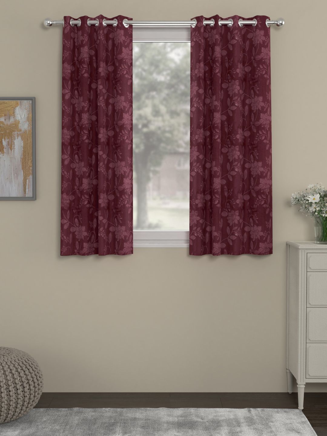 ROSARA HOME Maroon Set of 2 Window Curtains Price in India