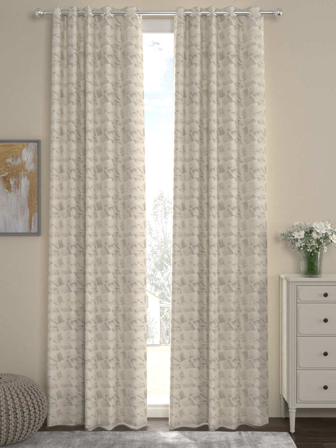 ROSARA HOME Set of 2 Beige Jacquard Long Door Curtains Price in India