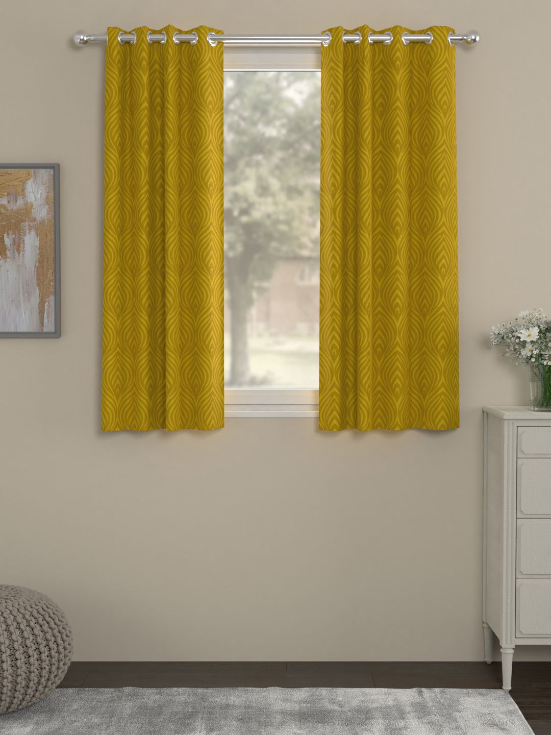 ROSARA HOME Single Mustard Yellow Jacquard Window Curtain Price in India