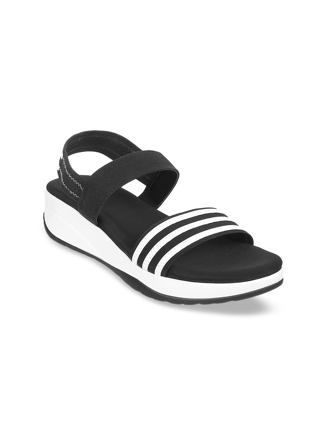 Metro Women Black & White Striped Wedges Price in India