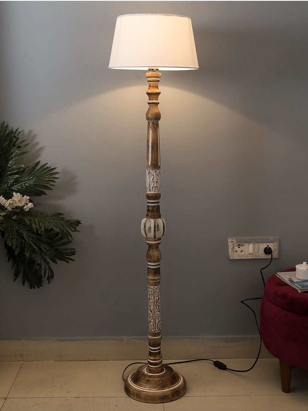 Homesake Beige Solid Handcrafted Wooden Club Lamp Price in India