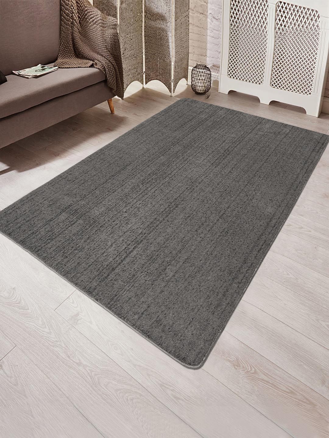 Saral Home Grey Solid Shaggy Anti-Skid Carpet Price in India