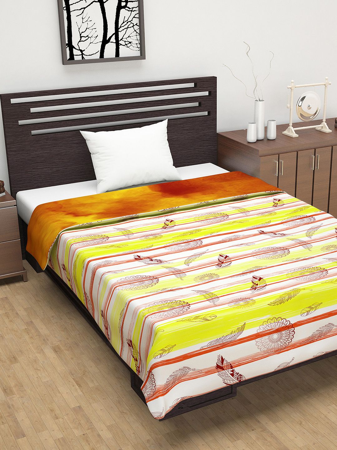 Divine Casa Orange & Yellow Abstract AC Room 120 GSM Single Bed Dohar Price in India